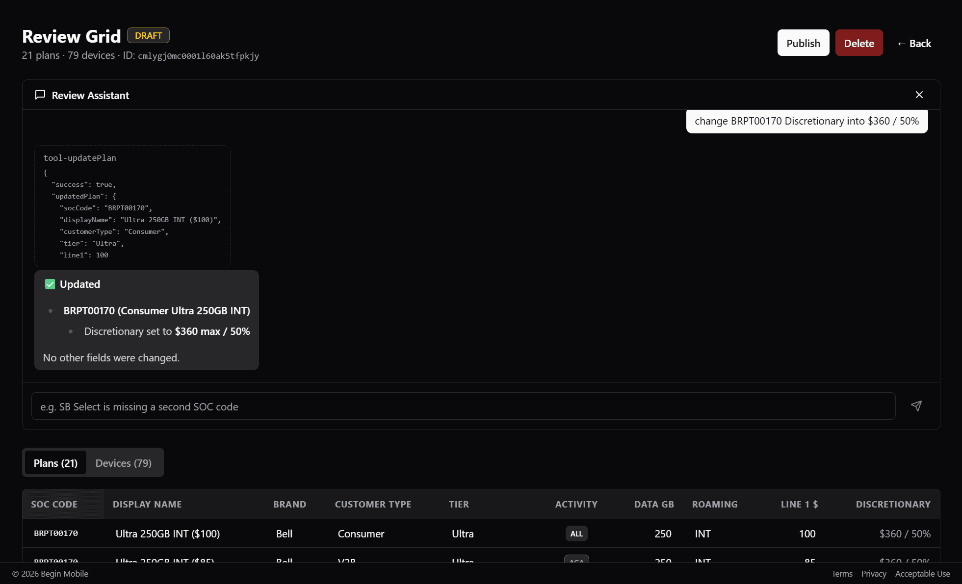 AI chat assistant for plan review (dark)